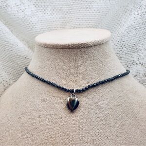 Sterling silver heart beaded choker necklace
